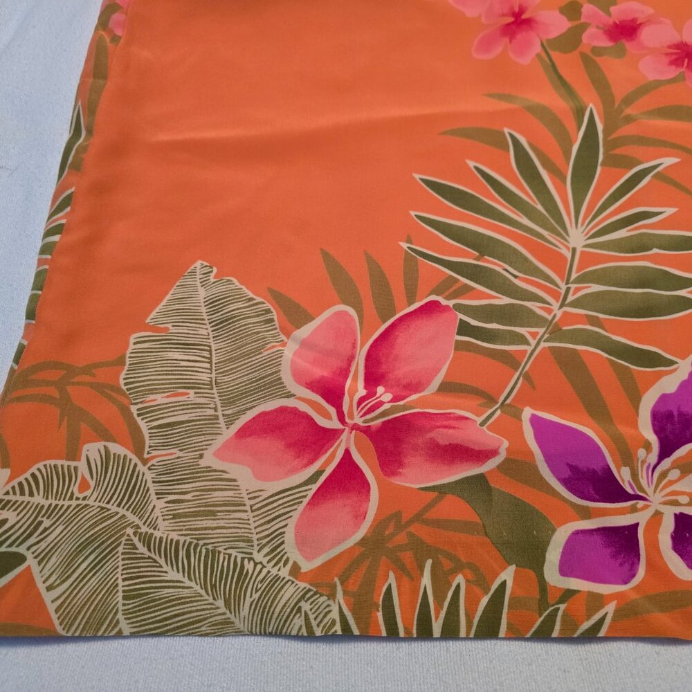 Tori Richard Honolulu 100% Silk Orange Midi Skirt Flowers Paradise Size 4 Lined - Picture 9 of 13
